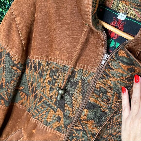 Vintage Brown Aztec Western Navajo Native Bomber Knit Jacket Sz L - Picture 8 of 14